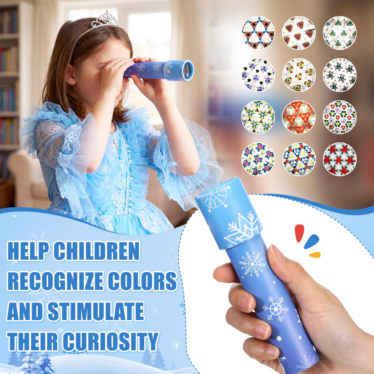 RoundFunny 12 Pcs Snowflake Birthday Party Favors Snowflake Kaleidoscopes Nostalgic Toys Educational Toys Goodie Bags Stuffers for Kids Classroom School Return Gifts Carnival Prizes