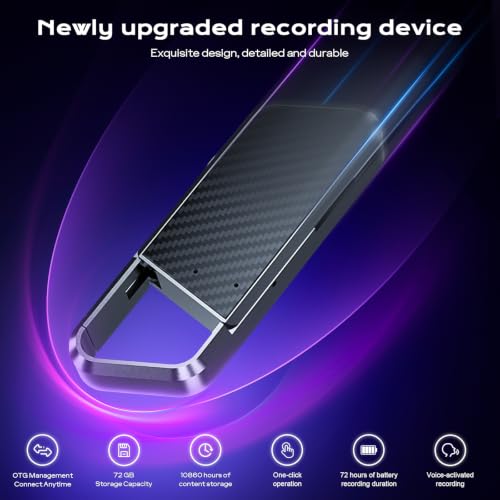 72GB Voice Activated Recorder with Playback - 10860H Recording Device with Noise Reduction DSP 6.0 Portable Audio Recorder for Lecture/Interviews & Meeting - Digital Vioce Activated Recorder