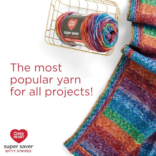 Red Heart Super Saver Bitty Stripes Crochet Yarn, Unicorn Mane, 2-Pack | #4 Medium Worsted 100% Acrylic Self-Striping Yarn for Knitting, Blankets, Hats, Scarves, and Sweaters, 515 yards, 283g/10oz