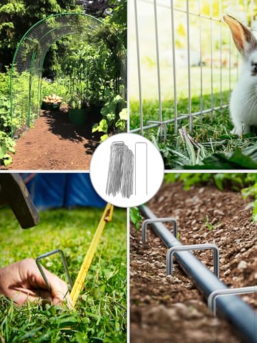 GROWNEER 100 Pack Landscape Staples 6 inch Galvanized Steel Garden Stakes | 11 Gauge Ground Stakes for Weed Barrier Fabric, Artificial Turf, Sod, Drip Irrigation Tubing, Stable U Shape Yard Staples