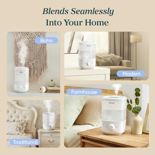 Levoit Top Fill Humidifiers for Bedroom, 2.5L Tank for Large Room, 25dB | Easy to Fill & Clean, Quiet Cool Mist Air Humidifier for Home Baby Nursery & Plants, Auto Shut-off for Safety, 25H Lasting