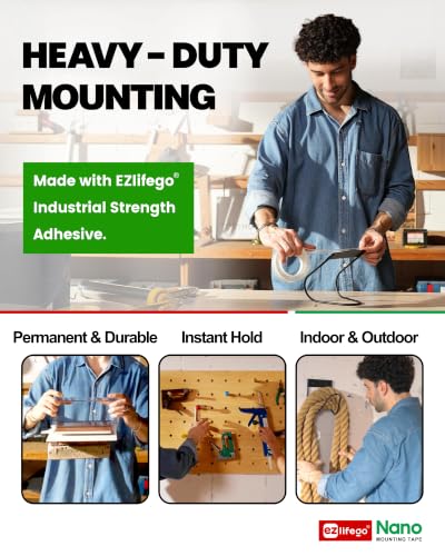 EZlifego Heavy Duty Invisible Bond Nano Double Sided Mounting Tape, 9.85FT | Nano-Tech, Holds up to 72 lbs, All-Purpose, Instant Hold, Industrial-Strength Adhesive, Indoor & Outdoor Decor,Back to School