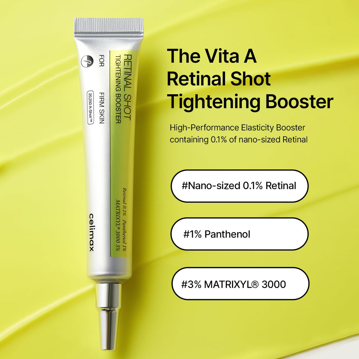 celimax The Vita A Retinal Shot Tightening Booster (0.51 fl.oz) | 0.1% Retinal, 3% Matrixyl, High-Strength Retinoid, Anti Aging, Pore Minimizer, Fine Lines, Skin Firming, Korean Skin Care