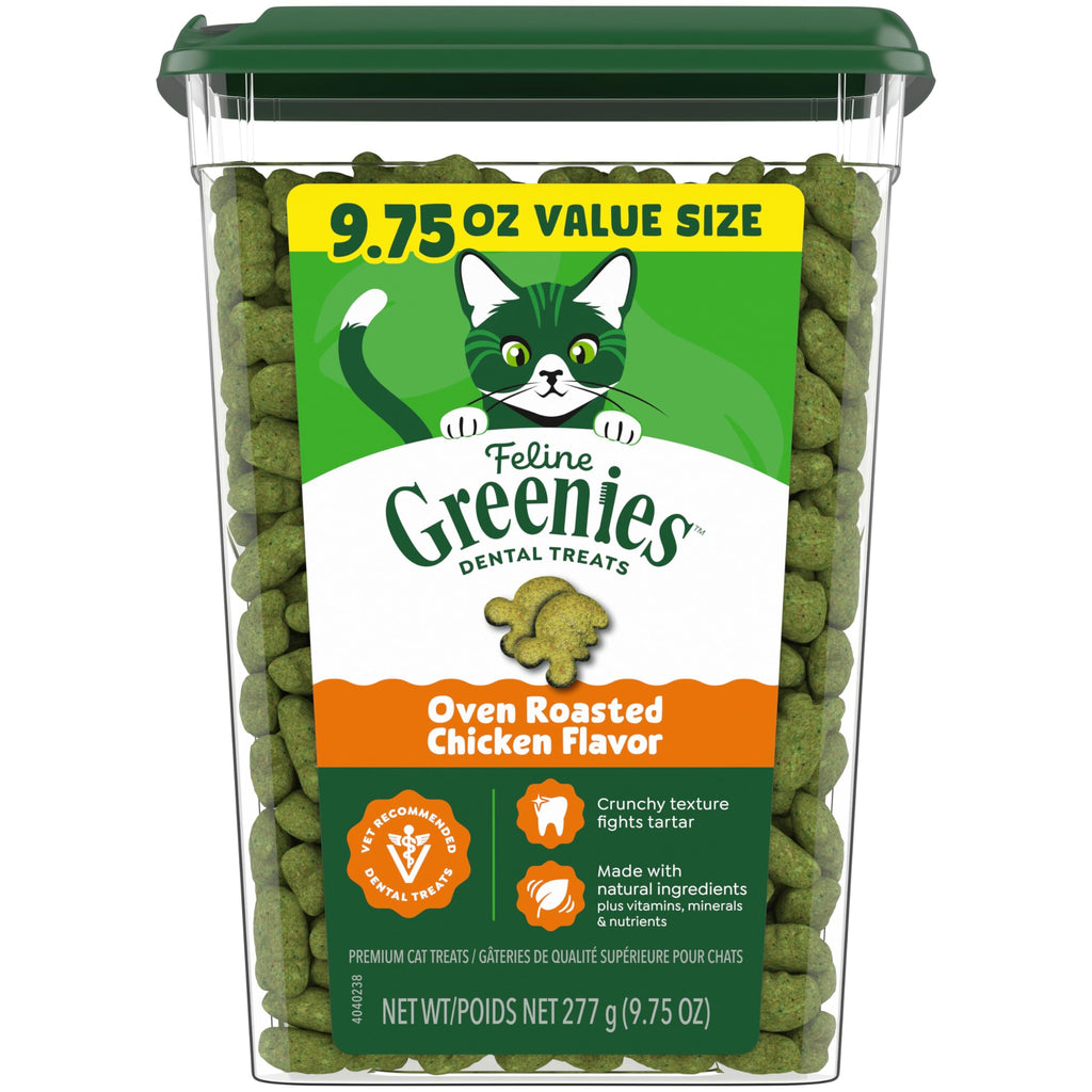 Greenies Feline Natural Dental Cat Treats, Roasted Chicken Flavor, 9.75 oz | #1 vet-recommended, clinically-proven oral care, cleans teeth and freshens breath, cleans to gumline, natural ingredients