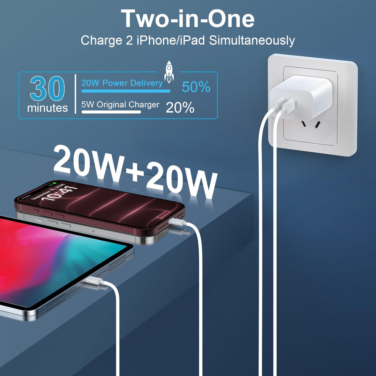 iPhone 18 Duo 17 16 Charger Fast Charging 10 FT Long iPhone USB C Charger | 20W Dual Port Type C Fast Charger Block for iPhone 18 17 16 15 Pro Max/18 17 16 15 Pro/17 15 15/Air, iPad Pro, Android Phone