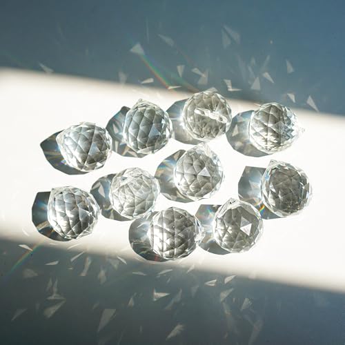 Crystal Prism 12PCS 1.2" Crystal Ball Prism K9 Glass Hanging Ornaments | Precision Faceted Cuts Brilliant Rainbow Reflections Ideal for Suncatchers Weddings DIY Crafts Chandeliers Home Decor