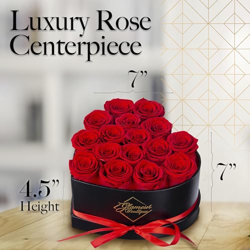 GLAMOUR BOUTIQUE Preserved Flowers, 16 Forever Red Roses in Heart Gift Box | Unique floral present for women, anniversary gifts for her, mom or wife, cute birthday idea, will you be my girlfriend box