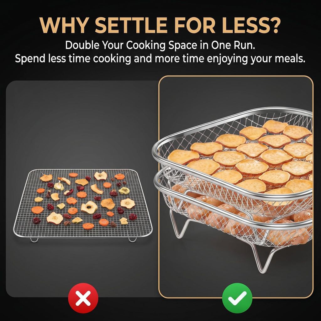 Buwesru 2Pcs for Ninja crispi pro Accessories, for Ninja crispi Stainless Steel Tray FN101 Accessories, 304 Food Grade Fine Mesh Grill Basket, Stackable Double Layer Air Fryer Wire Tray for Baking