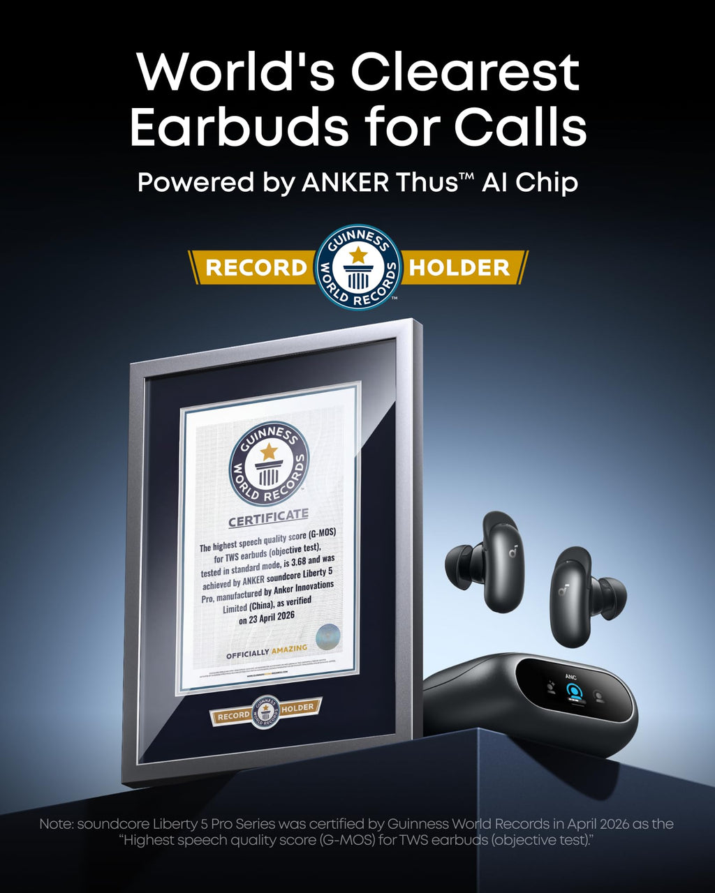 Soundcore Liberty 5 Pro by Anker Noise Cancelling Wireless Earbuds | Anker Thus™ AI Chip delivers Guinness World Records-certified call quality for crystal-clear calls in noisy environments
