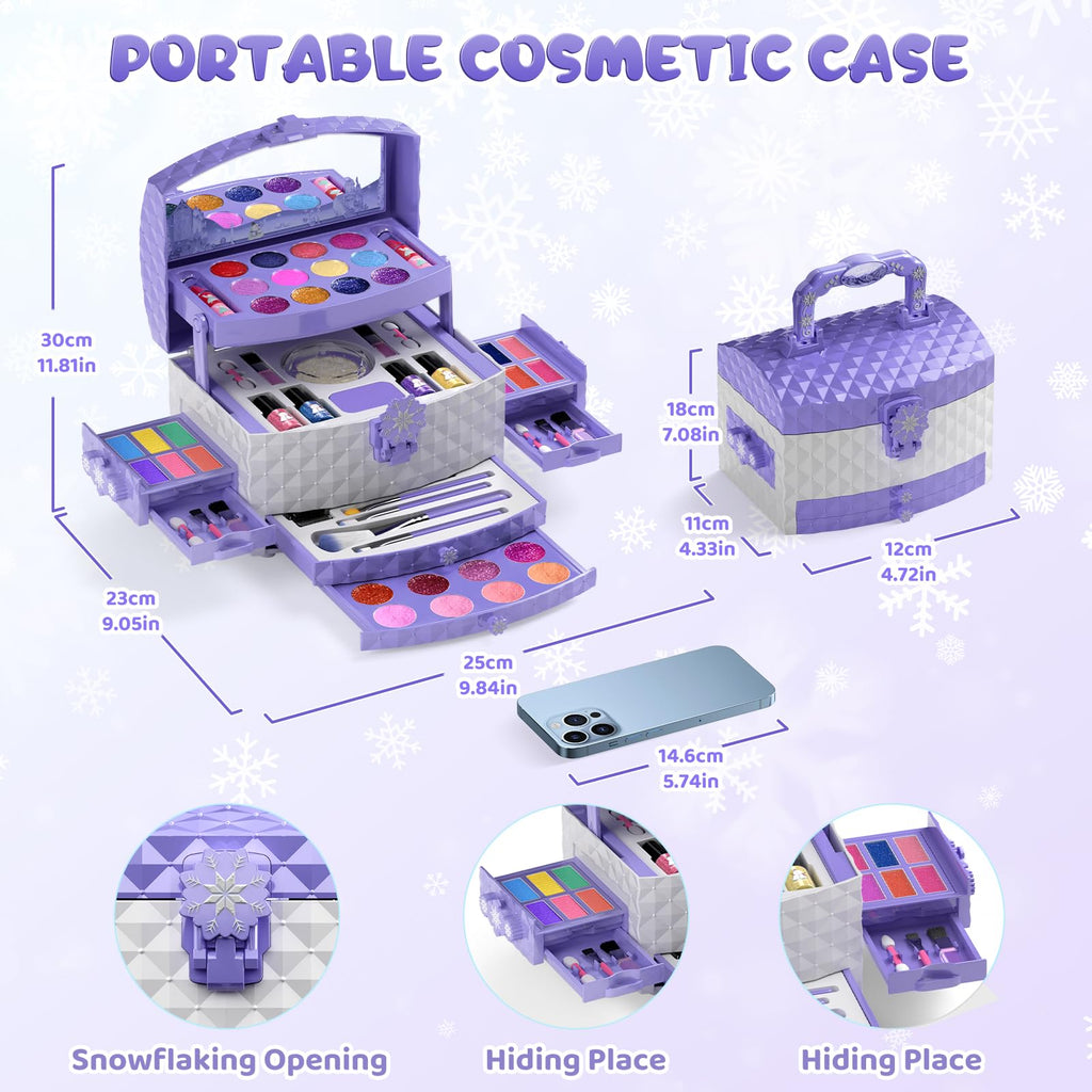 56 Pcs Kids Makeup Set for Girls, Washable Real Cosmetic Toddler Makeup Kit | 2026 New CPF Sustainable Materials, Safety & Non-Toxic, Frozen Toy Birthday Gift for 3 4 5 6 7 8 9 10 11 12 Year Old (Purple)