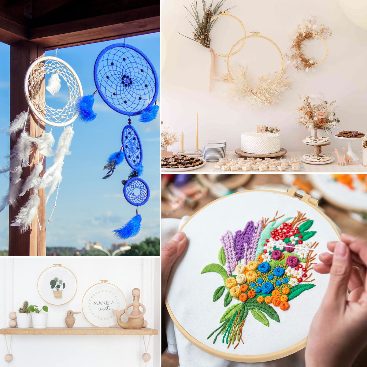 6 Pcs Embroidery Hoop, Round Plastic Cross Stitch Hoop with 16 Needles (3.6In to 10.7 in), Small Embroidery Hoop, Cross Stitch Hoops and Frames, Suitable for Embroidery, Craft Sewing