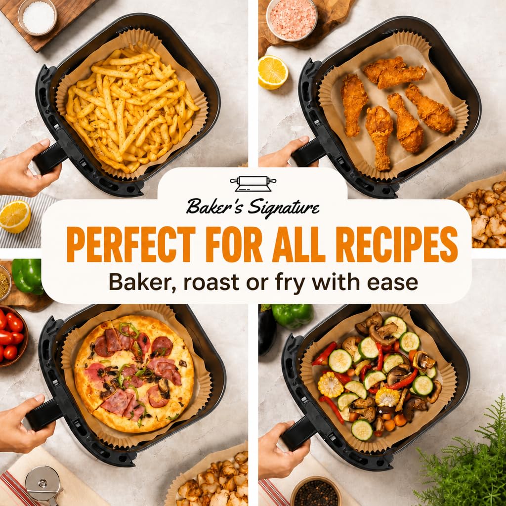 Air Fryer Liners Disposable, Unbleached Parchment Paper Baking Liners | Non-Stick, Oil-Proof, Fits 5-8 Qt Baskets, Heat Safe to 450F, BPA-Free & PFAS-Free for Ninja, Cosori, Instant Pot