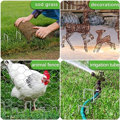 HOUYA 50 Pack Landscape Staples 4 Inch 12 Gauge Garden Stakes | Galvanized Garden Staples Pins Anti-Rust Ground Stakes for Weed Barrier, Irrigation Tubing, Yard Lawn, Landscape Fabric