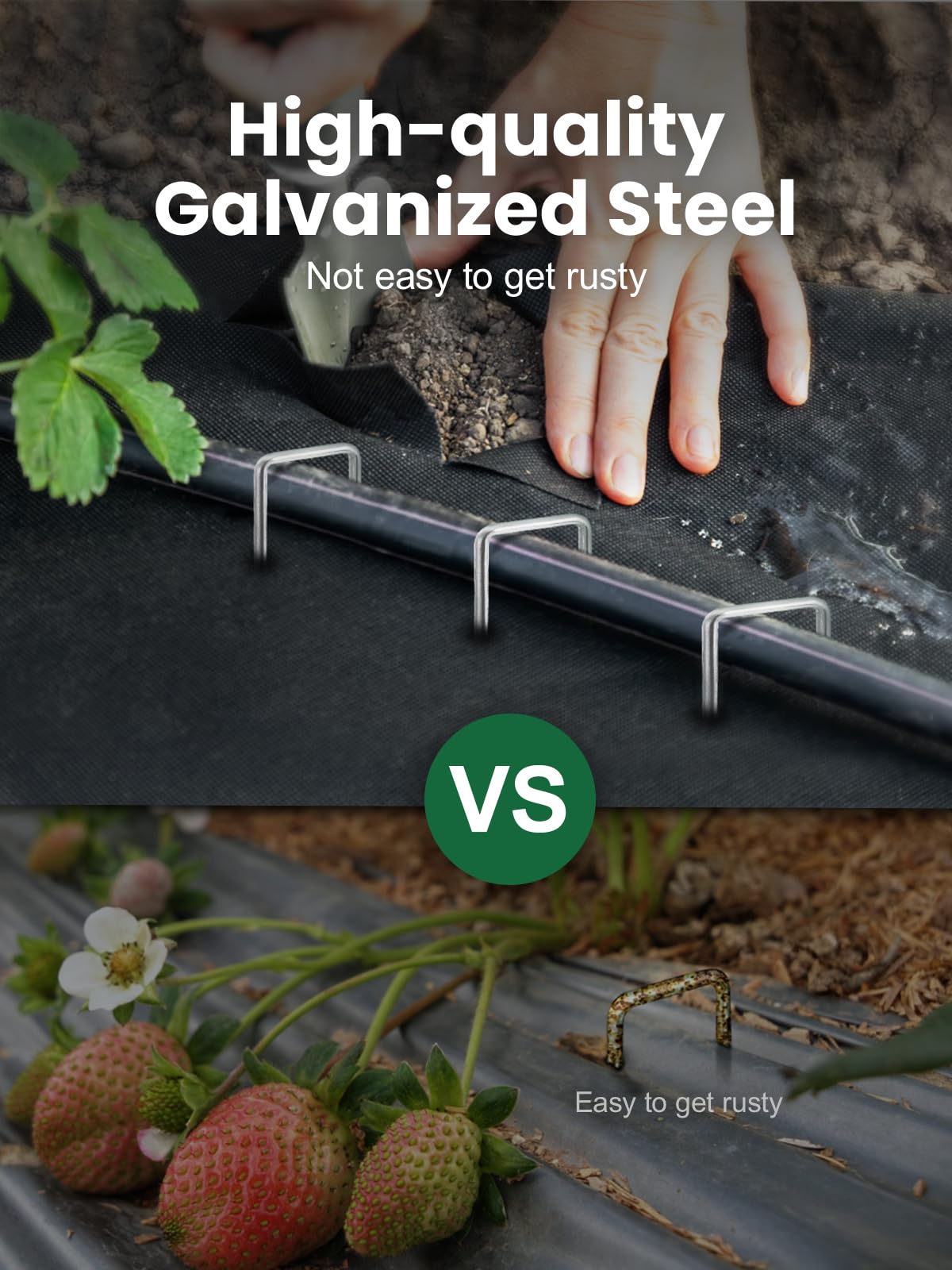 GROWNEER 100 Pack Landscape Staples 6 inch Galvanized Steel Garden Stakes | 11 Gauge Ground Stakes for Weed Barrier Fabric, Artificial Turf, Sod, Drip Irrigation Tubing, Stable U Shape Yard Staples