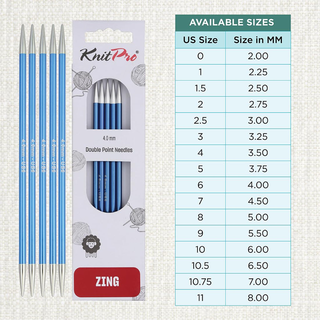 KnitPro Zing Double Pointed Needles 6" (15cm) | US Size 6 (4mm)