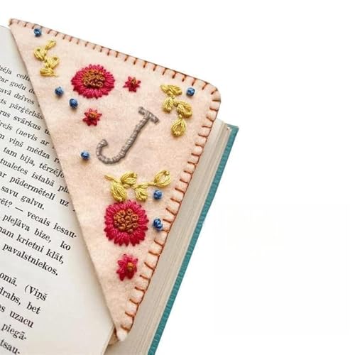 MOTEERLLU Personalized Hand Embroidered Corner Bookmark, Fall-J | A-Z Initial, Cute Book Markers for Reading Women, Book Lovers Gifts for Friends Mom & Teachers, 3.74"