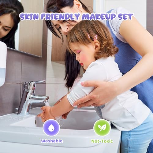 56 Pcs Kids Makeup Set for Girls, Washable Real Cosmetic Toddler Makeup Kit | 2026 New CPF Sustainable Materials, Safety & Non-Toxic, Frozen Toy Birthday Gift for 3 4 5 6 7 8 9 10 11 12 Year Old (Purple)