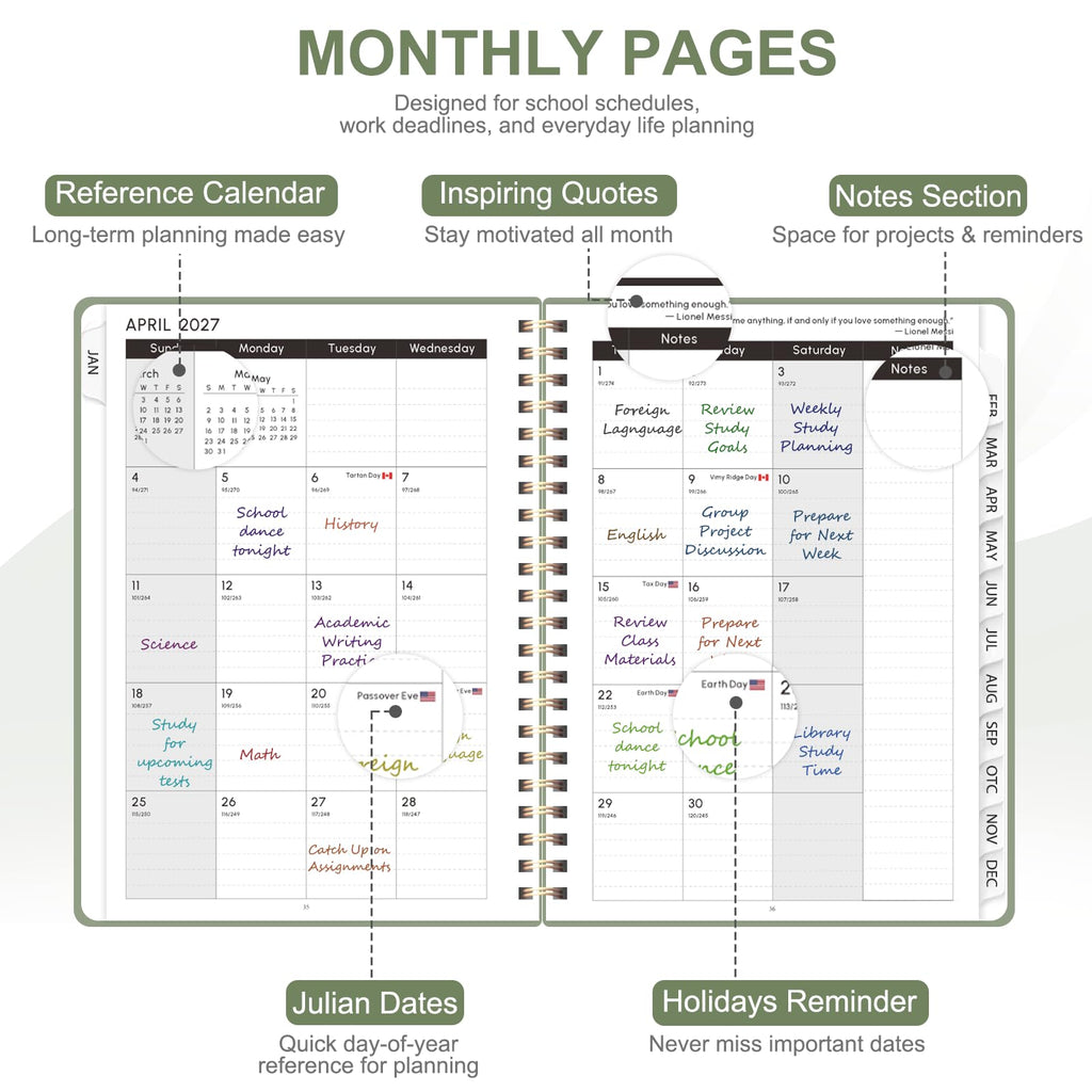 2027 Planner, Weekly and Monthly Calendar Planner Book, 12 Month Agenda, A5 | January 2027 - December 2027, Hardcover, Spiral Bound, Inner Pocket, Home School and Office Supplies, Yearly Planning