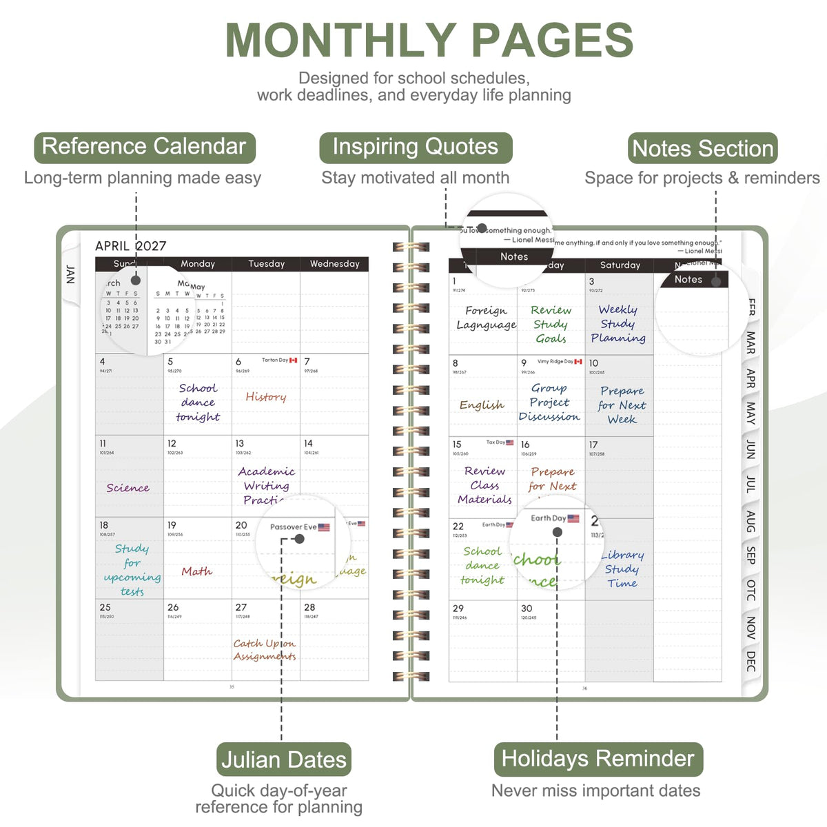 2027 Planner, Weekly and Monthly Calendar Planner Book, 12 Month Agenda, A5 | January 2027 - December 2027, Hardcover, Spiral Bound, Inner Pocket, Home School and Office Supplies, Yearly Planning