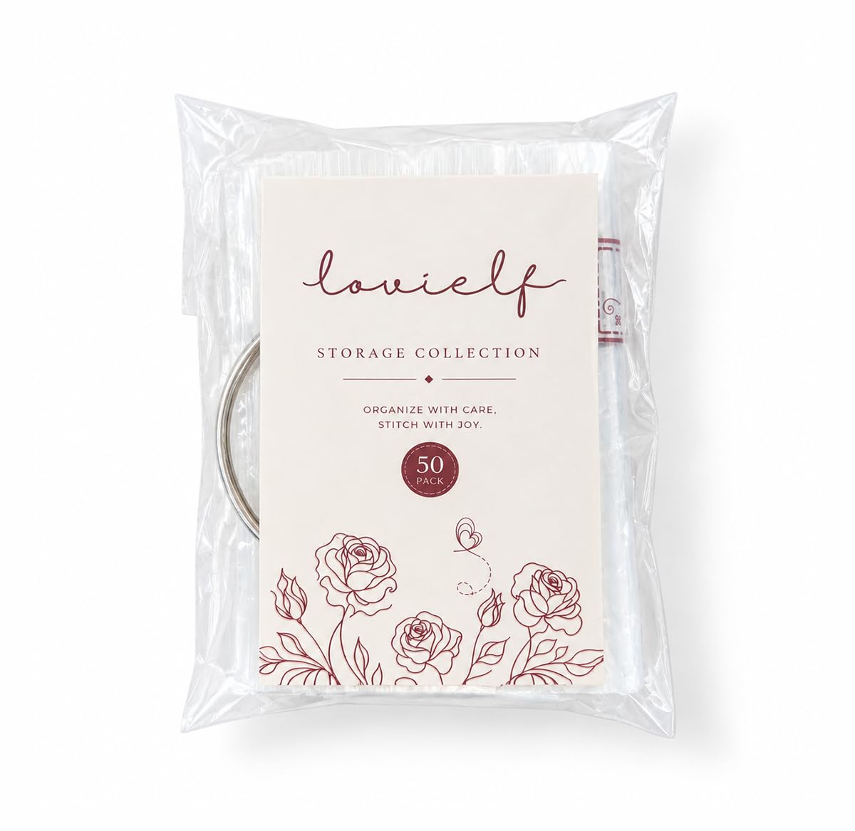 lovielf Embroidery Threads Cross Stitch Floss Bag Organizer 5.12 x 3.6 inch - 50 Pack with 1 Ring