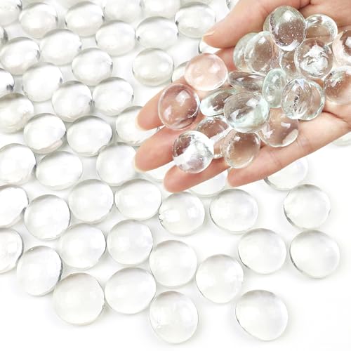 FANTIAN 1 lb Clear Glass Beads for Vase Filler,100 Pcs Glass Pebbles Stones | Clear Flat Glass Marbles Rocks for Vase Flower Candle Craft Aquarium Bird Bath Wedding Centerpiece Fire Pit Home Decor DIY