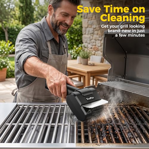 Electric Grill Brush, Cordless Rechargeable Grill Cleaner, BBQ Grill Brush | 1100RPM Cleaning Power, Max 180-Min Runtime, Replaceable Stainless Steel Head, Backyard BBQs, Park Picnics, Tailgates