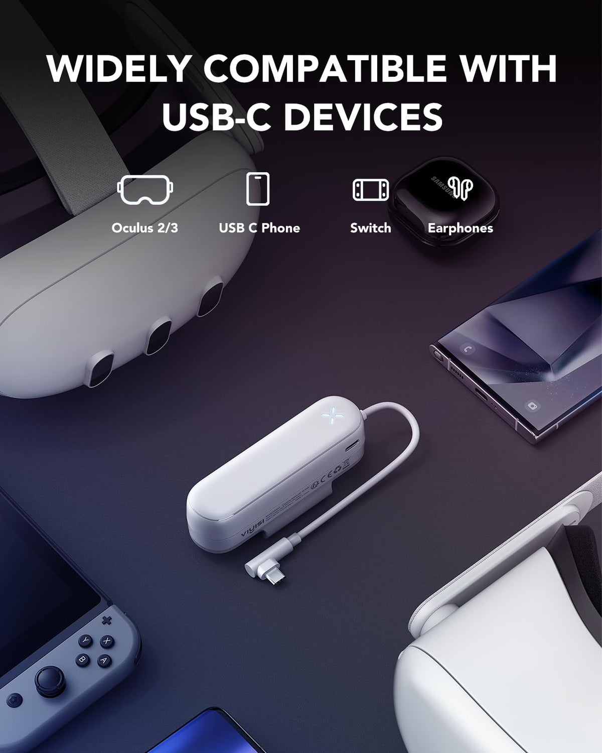 VIYISI Battery Pack for Meta Quest 3/2, 5000mAh VR Charger Accessories | Extended Playtime, Lightweight Power Bank Compatible with Oculus Original & Elite Head Straps, Ideal for Gaming and Travel