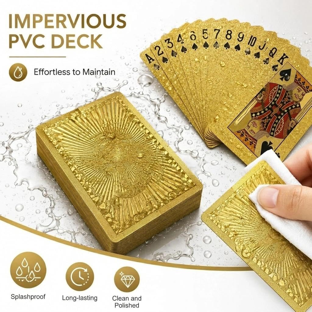 Golden Dragon PVC Playing Cards, Matte Finish with Intricate Pattern on Durable Hardened Deck, Elegant Design for Poker Game Night and Party Gatherings