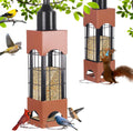 Squirrel Proof Bird Feeders for Outdoors Hanging, 5LB Large Capacity Metal Wild Bird Feeders, Heavy Duty Chew Proof Tube Feeder for Cardinal Finch Chickadee, Garden Yard Outside Decoration