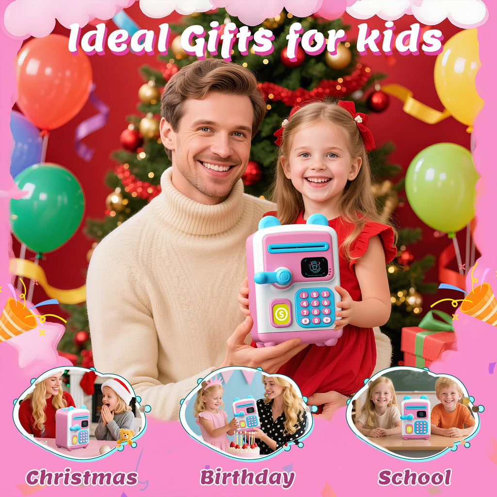 【Upgraded】 Piggy Bank, Face ID Password Unlocking Electronic Kids Bank ATM Security Unlocking Cash Coin Bank Toys Gifts for Kids, Coin Bank for 3 4 5 6 7 8 9 10 11 12 Year Old Girls Boys