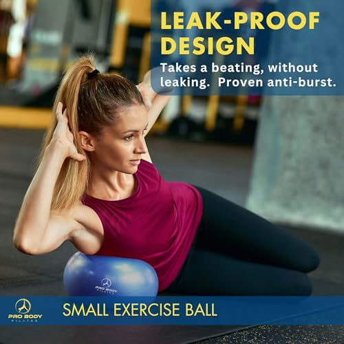 ProBody Pilates Ball Small — 9 Inch Small Exercise Ball | Anti-Burst PVC, Latex-Free, Clinic Grade, Between-Knees Stabilizer, Postpartum & Rehab, Straw Inflator, Yoga Ball Small