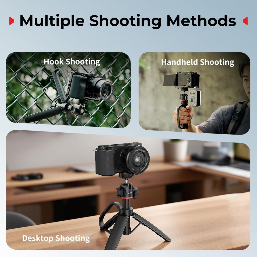 SMALLRIG Small Camera Tripod Selfie Stick, Extendable 8"-15" Mini Tripod | Carabiner with Mantis Hook, 360° Ball Head, Cold Shoe Mount, 1/4"-20 Screw for DSLR, Adapter for DJI, for GoPro - 5285