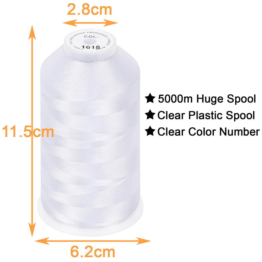 New brothread 5000M Huge Spool Embroidery Machine Thread - Snow White | Single Spool, 40WT, Polyester, 5000M/5500YD for Commercial Machines, Use a Thread Stand to Work with Home Embroidery Machine