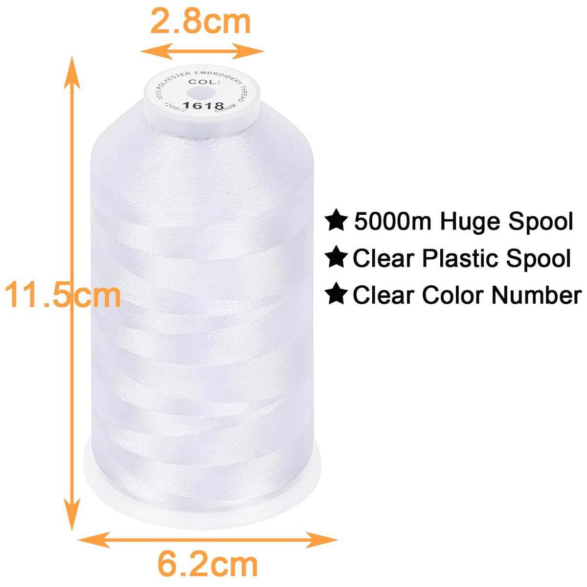 New brothread 5000M Huge Spool Embroidery Machine Thread - Snow White | Single Spool, 40WT, Polyester, 5000M/5500YD for Commercial Machines, Use a Thread Stand to Work with Home Embroidery Machine