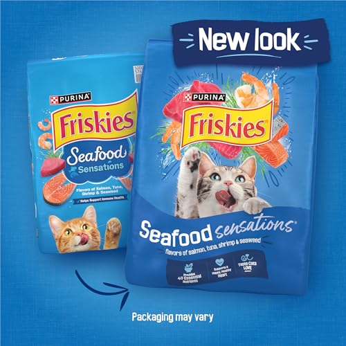 Friskies Purina Seafood Sensations Dry Cat Food, 22 lb Bag | Crunchy cat kibble with salmon, tuna and shrimp flavors, with protein for healthy muscles and fatty acids for skin and coat