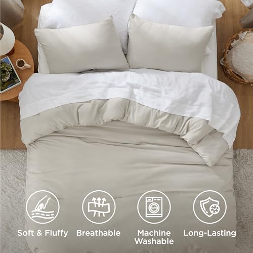 Bedsure King Comforter Set Prewashed Soft Bedding Set 3Pcs Beige 104"x90" | GentleSoft, Built to last, all season, bedding, comforter set, warm yet lightweight, gift choice, OEKO-TEX