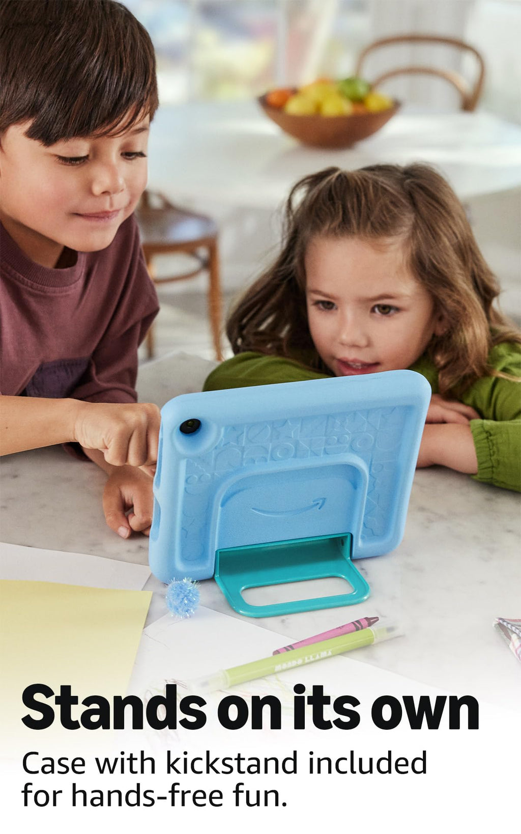 Amazon Fire 7 Kids tablet, ages 3-7. Top-selling 7" kids tablet on Amazon. Includes ad-free and exclusive content, easy parental controls, 10-hr battery, 16 GB, Blue