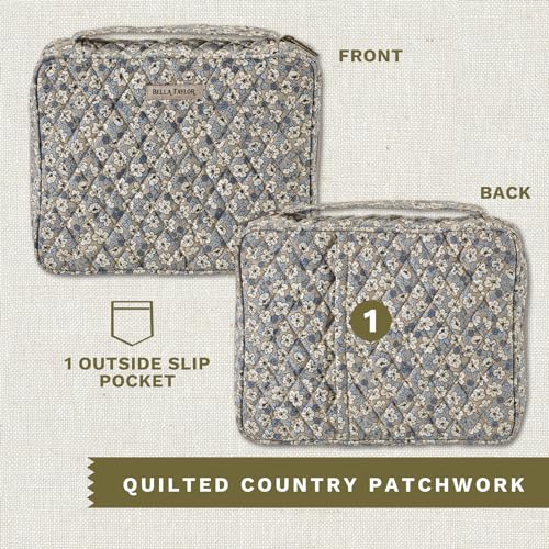 Bella Taylor Bible Cover, Quilted Bible Case, Khaki Floral | For 7 x 10" study Bibles, 3 interior/1 exterior pocket, 2 penloops, bookmark, durable quilted cotton, wraparound zipper