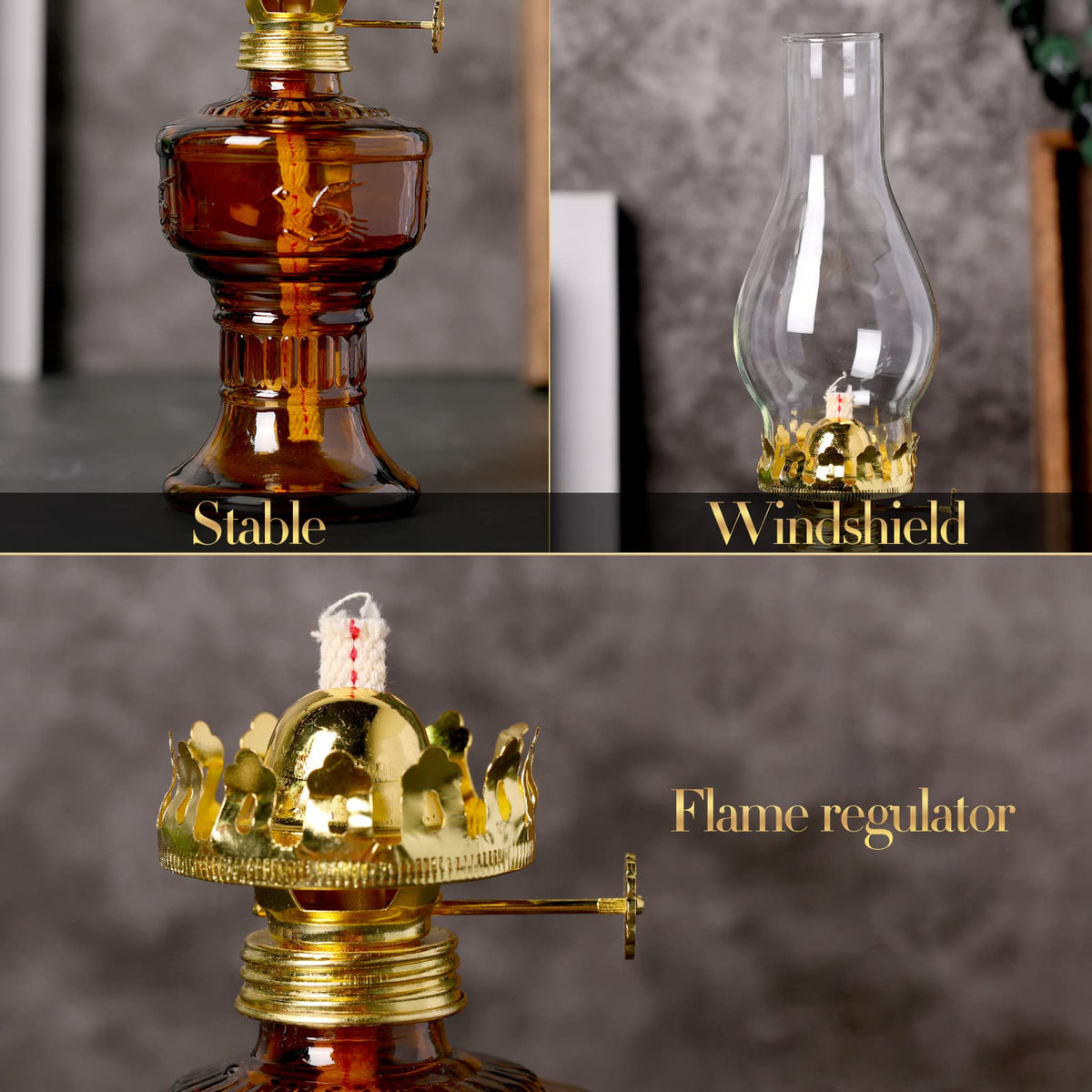 2 Pcs Oil Lamps for Indoor Use, Hurricane Kerosene Lamp, Brown | Vintage Chamber Kerosene Lantern, with Adjustable Fire Wick Lighting Oil Lantern for Home Emergency Lighting, 13'' High