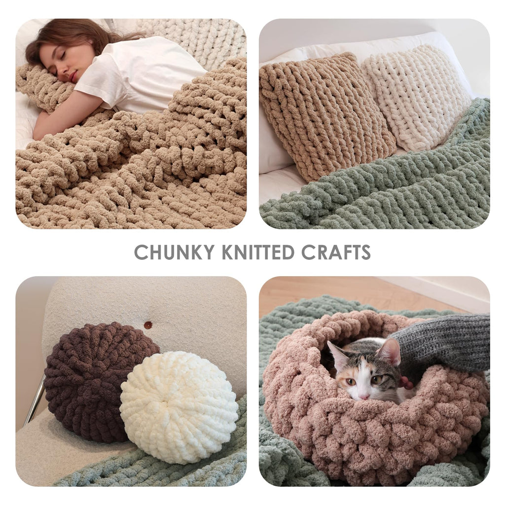 Mellobello Jumbo Chunky Yarn for Hand Knitting - Super Thick Chenille Chunky Yarn for Crocheting - Extra Soft Bulky Fluffy Blanket Big Yarn 8 Jumbo Pack (26yds,8 oz Each Skein) Sage Green