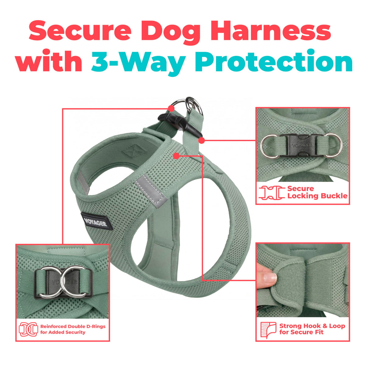 Voyager Step-in Air Dog Vest Harness - Moss Green, Small | 14.5-16" in Chest, Reflective Bands, All Weather Breathable Air Mesh, Cats Compatible, Lightweight, Fast Drying