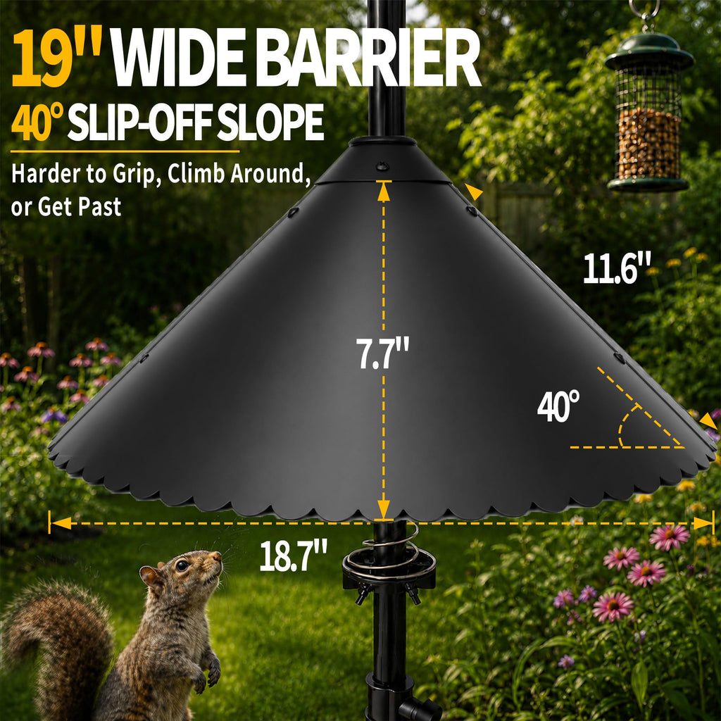 eWonLife 19 inch Metal Squirrel Baffle for Bird Feeder Pole | Easy-Clean Cone, Rust-Resistant Coating, Stainless Steel Wobble Spring, Heavy-Duty Squirrel Deterrent, Easy Installation
