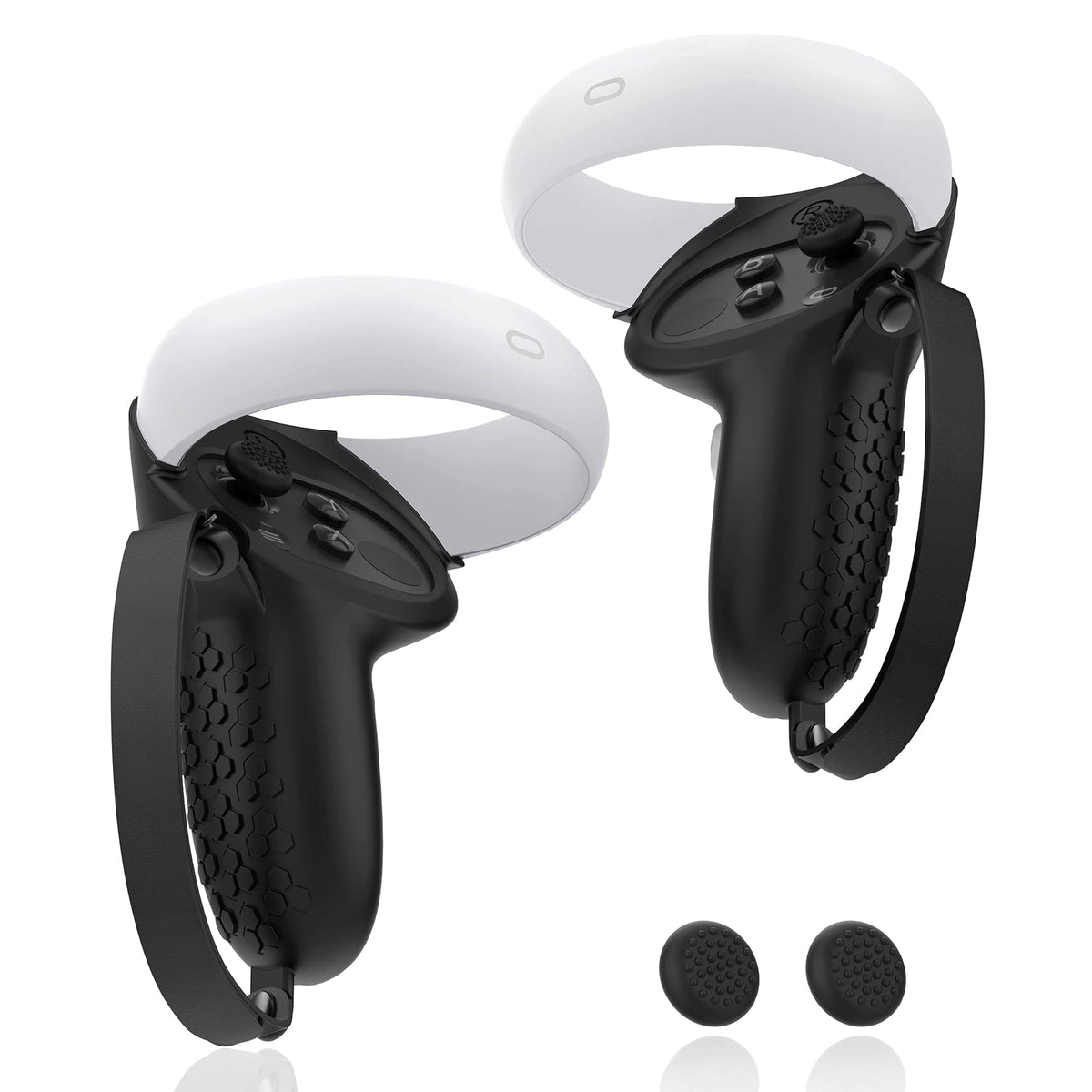 AMZDM Controller Grip for Oculus Quest 2 Accessories Grips Cover for VR Touch Controllers Covers Protector with Non-Slip Thumb Grips 1Pair Black