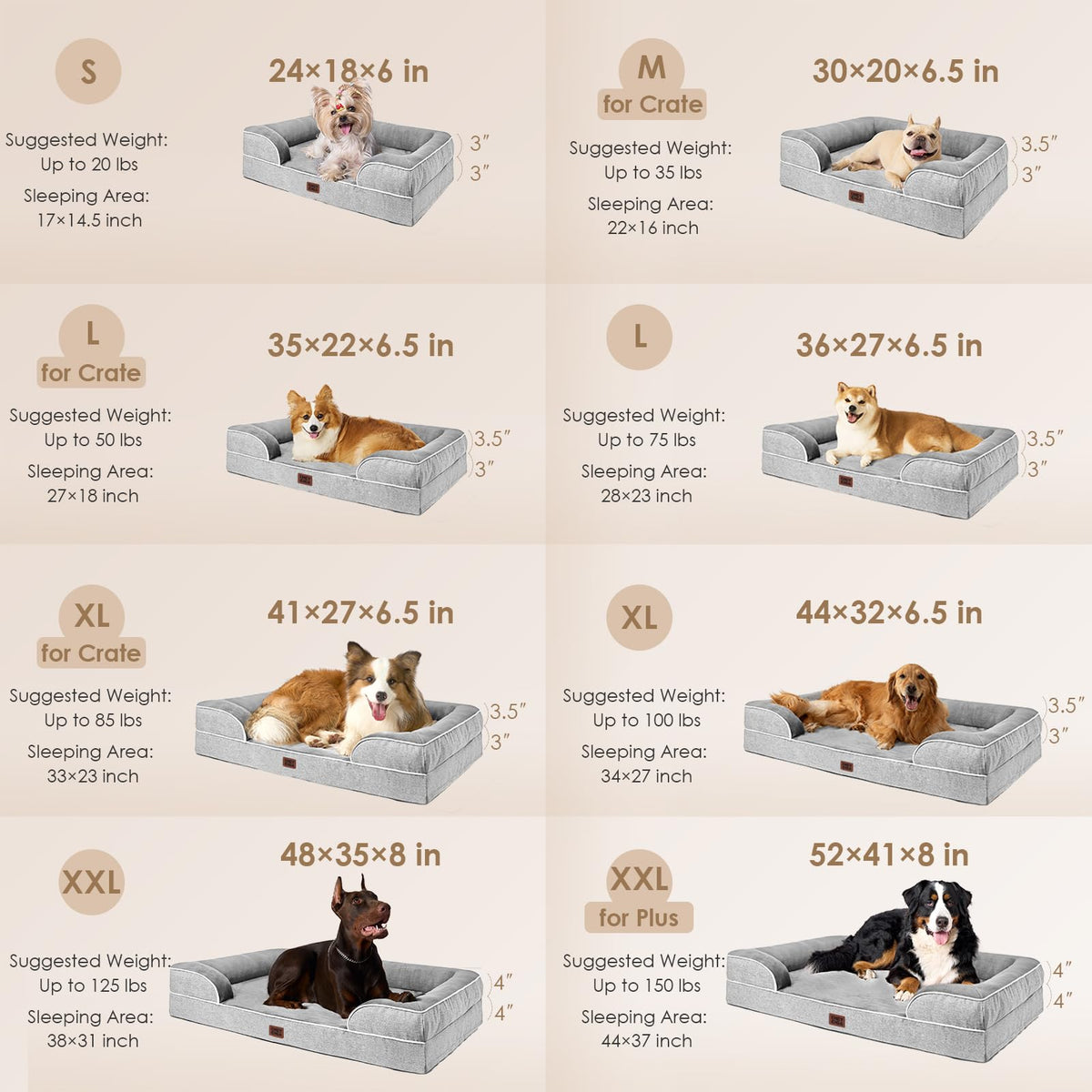 EHEYCIGA Orthopedic Extra Large Dog Bed, Waterproof Washable XL Pet Bed 44" | Non-Slip Bottom and Egg-Crate Polyurethane Foam Big Dog Couch Bed with Washable Removable Cover, Grey