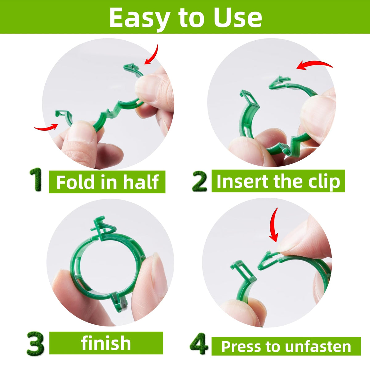 CIQIYO 100 Pcs Plant Support Clips,Plastic Clips for Securing Plants | Plant Fixing Clips,Tomato Vine Clips,Garden Clips for Climbing Plants,Grape and Vine Vegetables,Reusable(100, Green)
