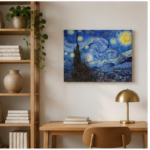 Wieco Art Starry Night Vincent Van Gogh Canvas Wall Art Prints | Gallery Wrapped, Ready to Hang, Paintings Reproduction, Abstract Landscape Pictures, Wall Art for Home Office Decorations