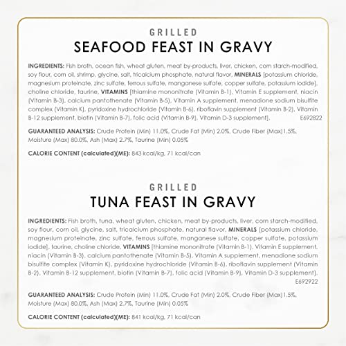 Purina Fancy Feast Grilled Seafood Wet Cat Food, 3 oz Cans, 24-Pack | Variety Pack, crafted with real seafood in savory gravy. Made with no Artificial Colors or Preservatives.