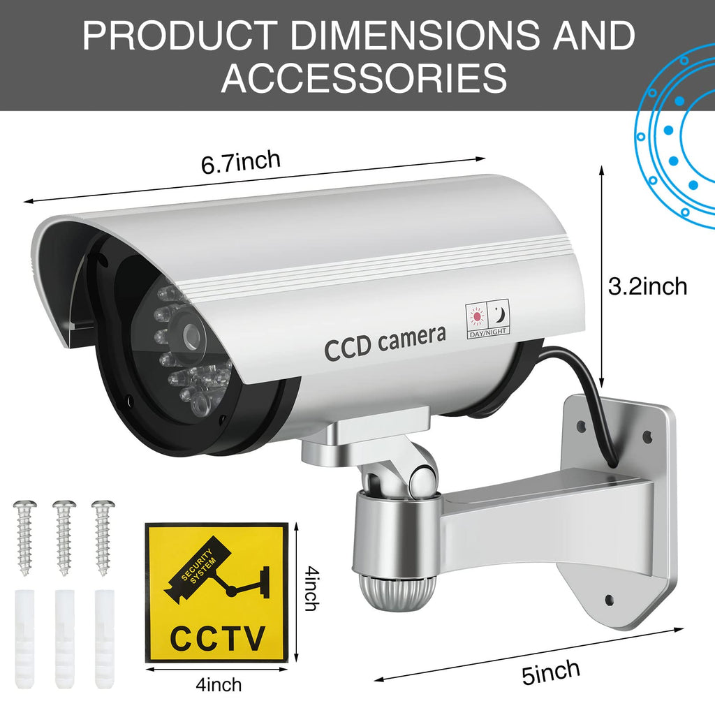 8 Pack Fake Security Cameras with Flashing LED for Home & Residential | Dummy Surveillance Camera, Front Door Backyard Driveway Mailbox Outside & Indoor Security, Fake CCTV, Warning Stickers