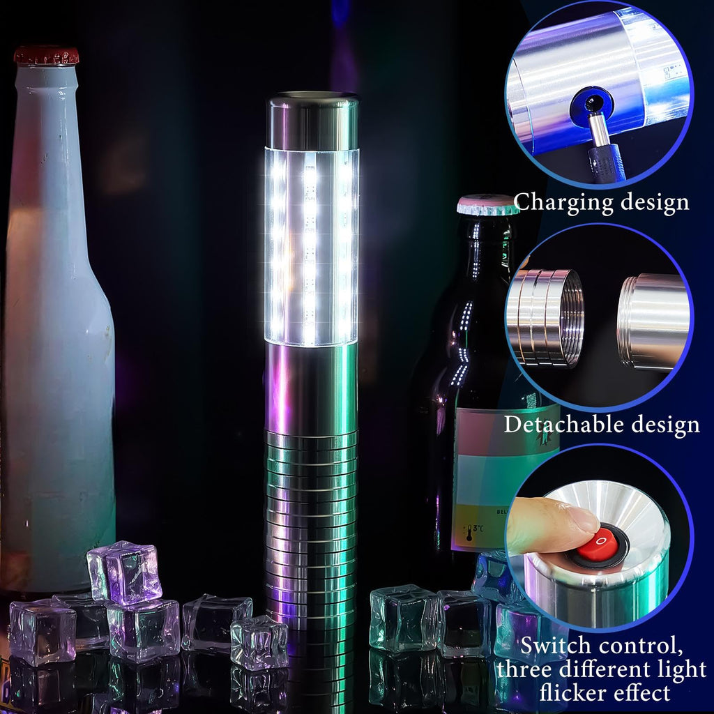 Civaner 4 Pcs LED Bottle Service Lights Nightclubs, Silver White Light | Handheld,Rechargeable,Adjustable Light Mode,Matching Charger,Flashing Light Signs For Birthday Wedding Party