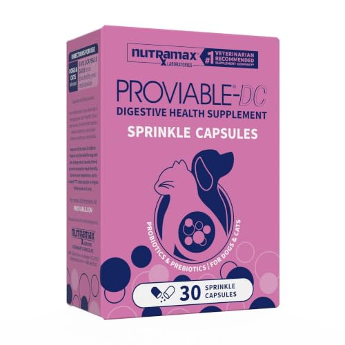 Nutramax Proviable Probiotics for Dogs & Cats, Sprinkle Capsules, 30ct | Probiotics for Cats and Dogs, Plus Prebiotics, Daily Gut Health Support Supplement, Multiple Strains, Sprinkle on Food